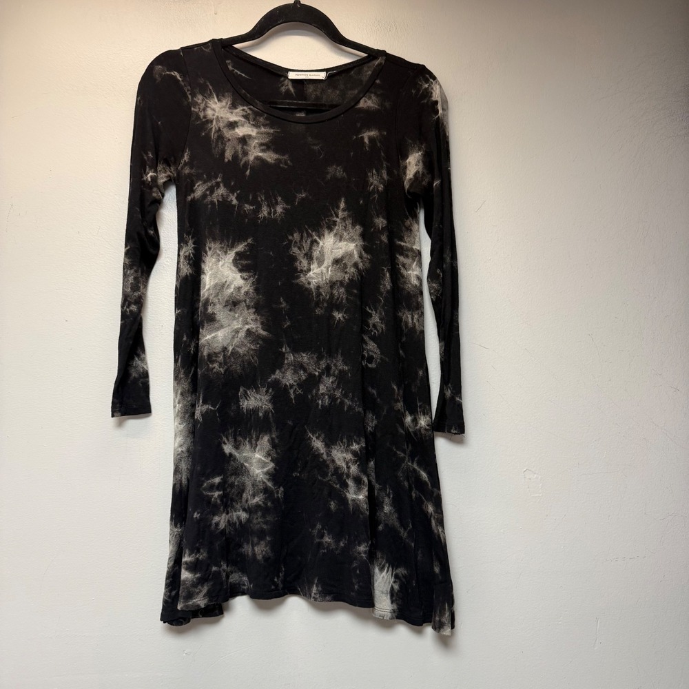 Newbury Kustom Tunic Dress Women Small Black Good Tie Dye‎ Long Sleeve USA